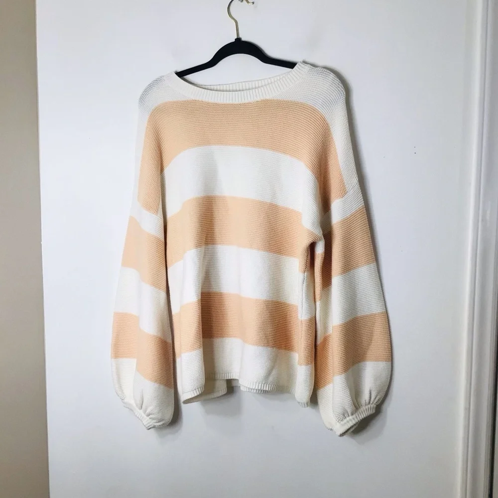 Sabo Australian sweater pullover women small orange white stripe cotton oversize - Picture 1 of 10